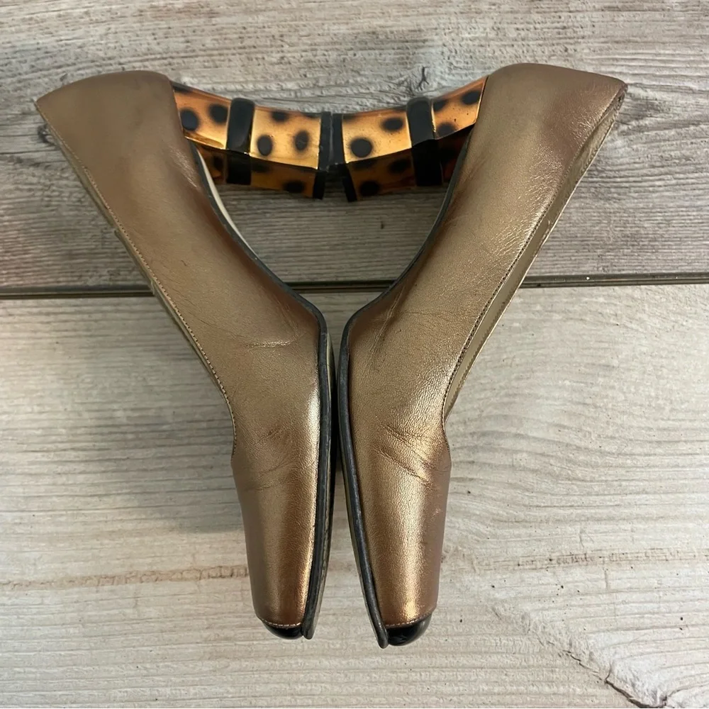 Vintage‎ Leather Heels Women’s 7.5 Square Toe Leopard Print Block